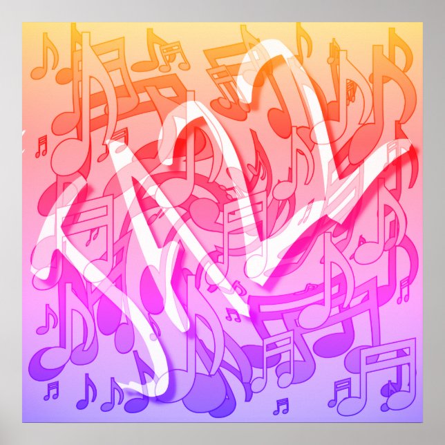 Jazz Music Pattern Tanzen Swirt Notes farbenfroh Poster (Vorne)