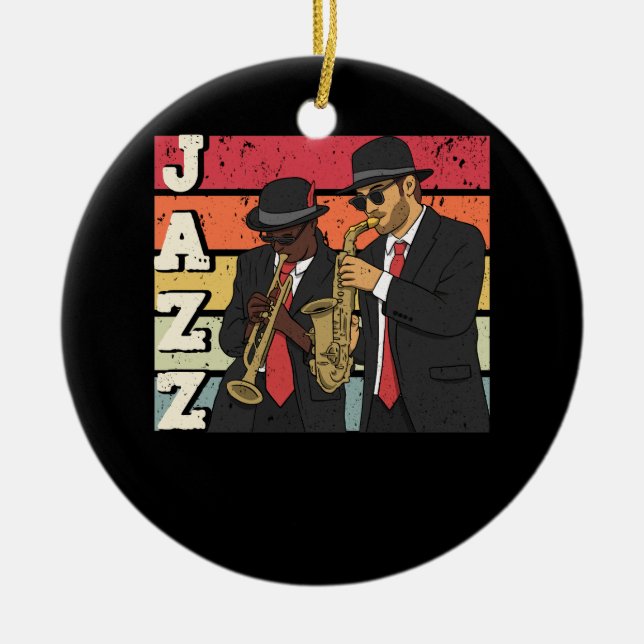 Jazz Musician Instrument Saxophonist Trumpetistin  Keramik Ornament (Vorne)