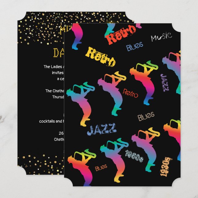 Jazz Musicians Retro Music Blues Party Electric Einladung (Vorne/Hinten)