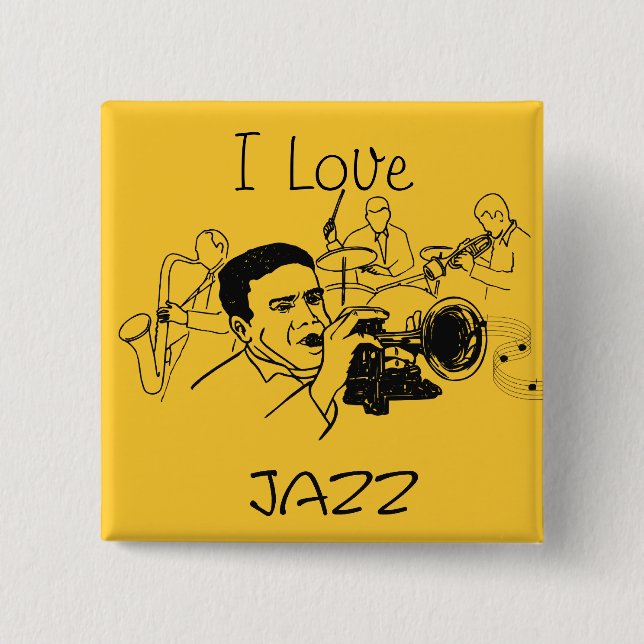 JAZZ Musiker mit Trompete und musikalischen Noten Button (Vorderseite)