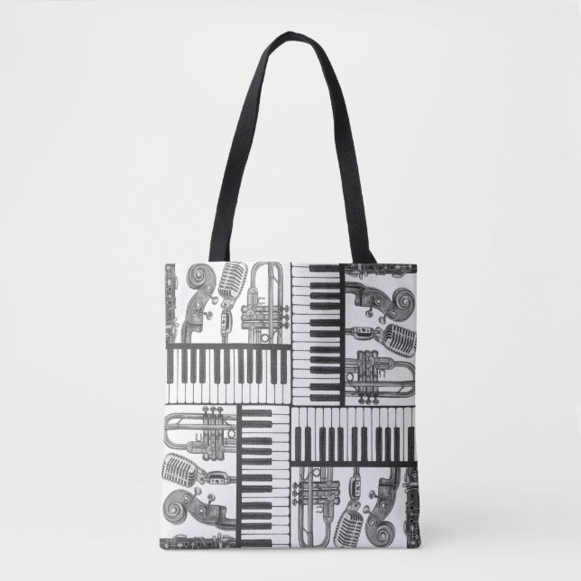 Jazz Musikinstrumente Schwarz-Weiß-Tasche Tasche (Vorderseite)