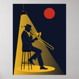 Jazz-Posaunist Druck Mitte des Jahrhunderts Poster
