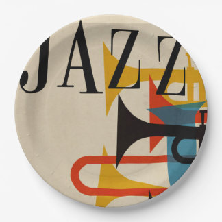 Jazz Retro Poster Beatnik im Stil der 50er Jahre Pappteller