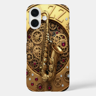 Jazz, Sax, Gold, Steampunk-Kunst, Gold Luxus iPhone 16 Hülle