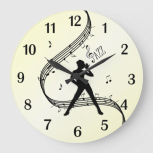 Jazz-Tanz-Minz-Schwarz-Zahlen-Gelb Große Wanduhr