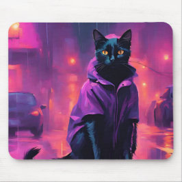 Jazzige schwarze Katze in Purpur Mousepad