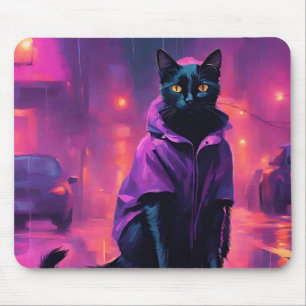 Jazzige schwarze Katze in Purpur Mousepad