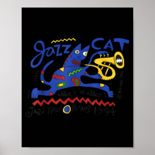 Jazzkatze Trompete New Orleans Illustration Poster