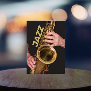 Jazzman Playing Gold Saxophon Fotoblock
