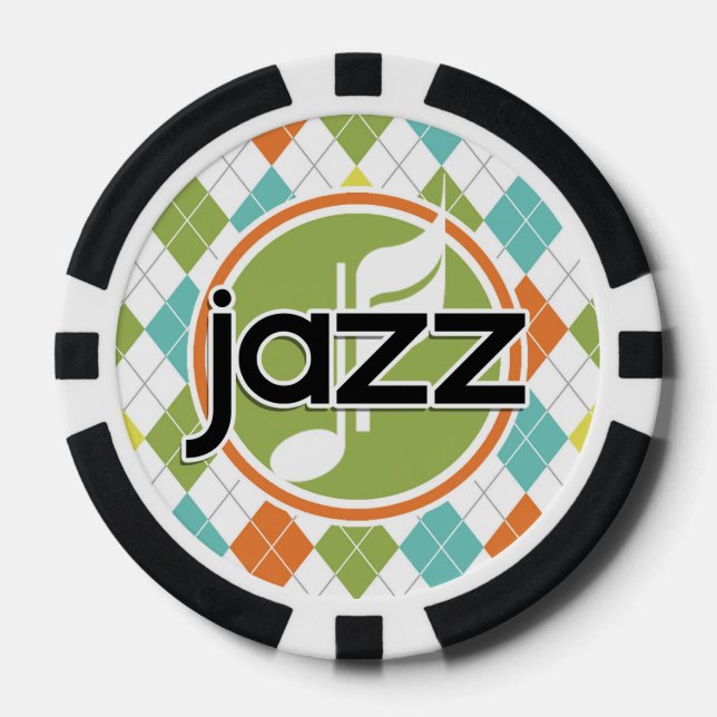 Jazzmusik; farbenfrohe Raute Pokerchips (Vorderseite)
