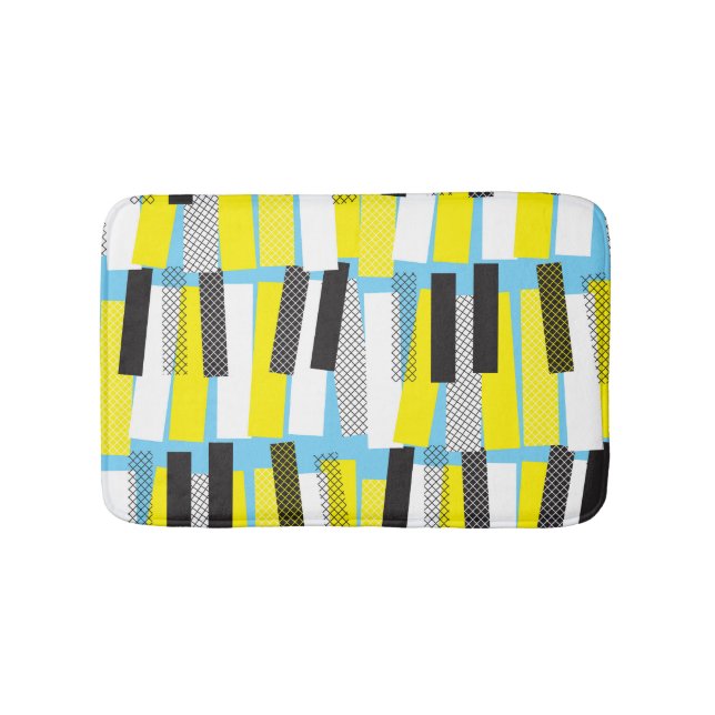 Jazzmusik, gelb-blaues geometrisches Muster. Badematte (Vorderseite)