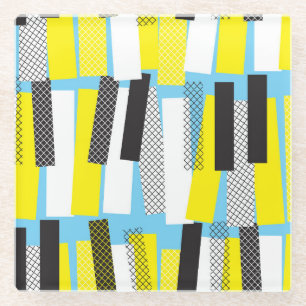 Jazzmusik, gelb-blaues geometrisches Muster. Glasuntersetzer