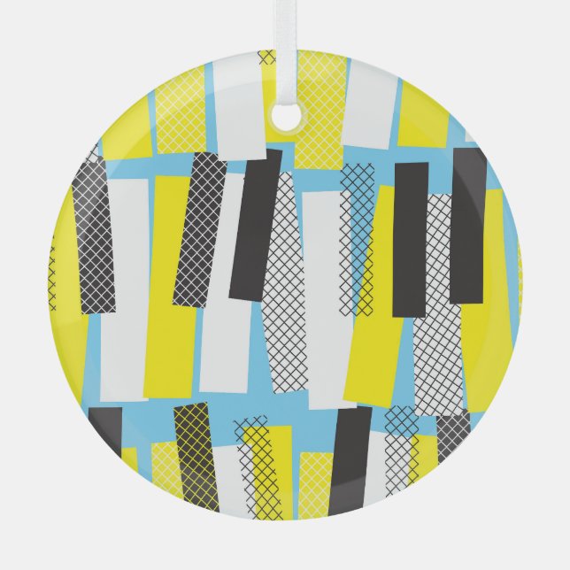 Jazzmusik, gelb-blaues geometrisches Muster. Ornament Aus Glas (Vorderseite)