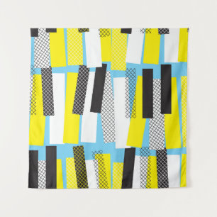Jazzmusik, gelb-blaues geometrisches Muster. Wandteppich