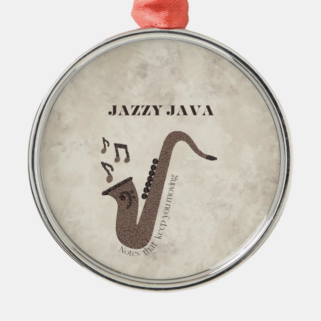 Jazzy Java-Coffee Beans-Saxophon- Ornament Aus Metall (Vorne)