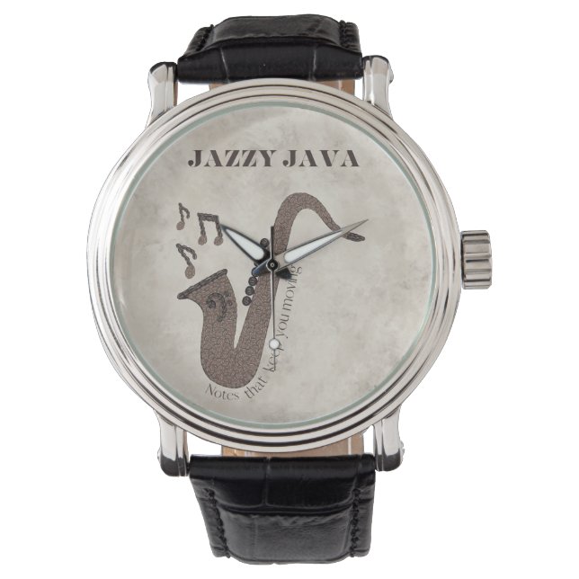 Jazzy Java-Kaffeebohnen-Saxophon- Armbanduhr (Vorderseite)