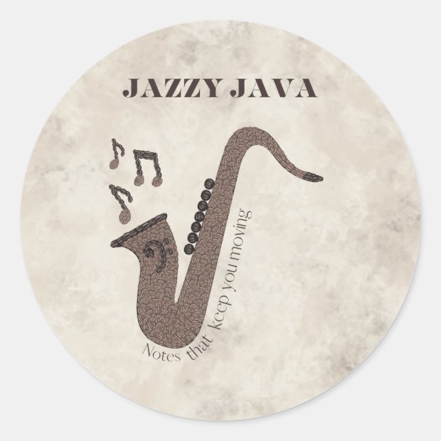 Jazzy Java-Kaffeebohnen-Saxophon- Runder Aufkleber (Vorderseite)