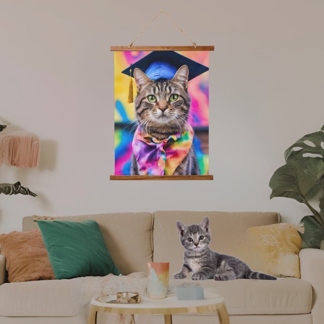 Jazzy Kitty grad hat Wandteppich Mit Holzrahmen (Von Creator hochgeladen)