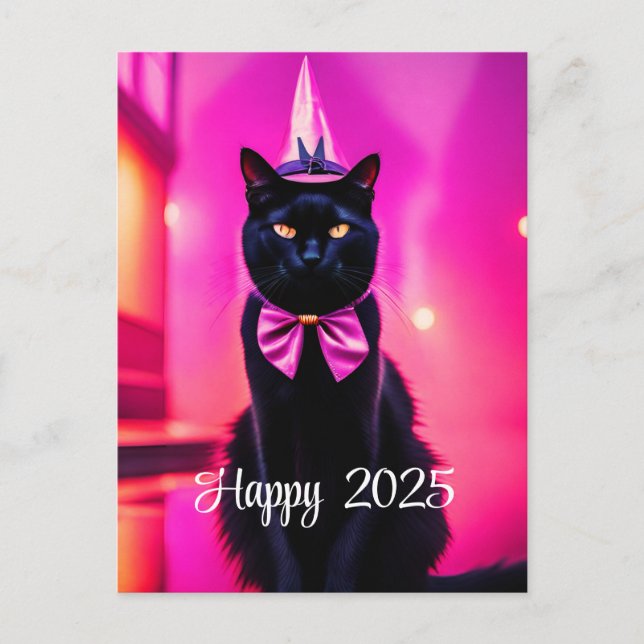 Jazzy Kitty - Happy 2025 Feiertagspostkarte (Vorderseite)