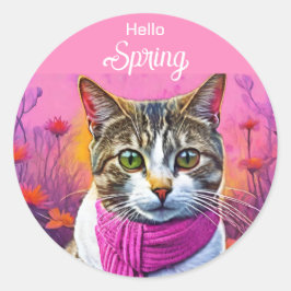 Jazzy Kitty im Frühjahr Runder Aufkleber