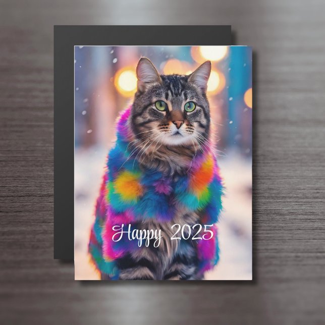 Jazzy Kitty in coat - Happy 2025 - Magnetkarte (Von Creator hochgeladen)