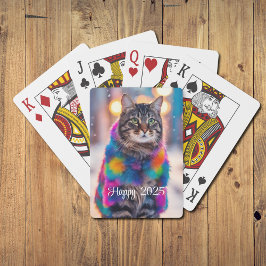 Jazzy Kitty in Pelzmantel - Happy 2025 Spielkarten