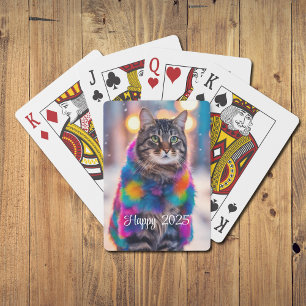 Jazzy Kitty in Pelzmantel - Happy 2025 Spielkarten