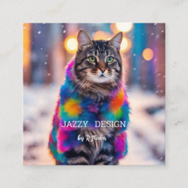 Jazzy Kitty in Pelzmantel Quadratische Visitenkarte