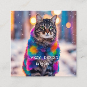 Jazzy Kitty in Pelzmantel Quadratische Visitenkarte