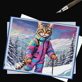 Jazzy kitty on a ski tour postkarte