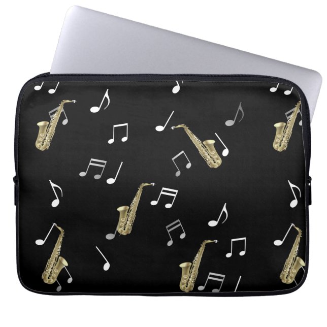 Jazzy Saxophon & Musical Notes Laptopschutzhülle (Vorderseite)