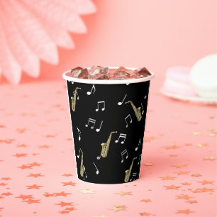 Jazzy Saxophon & Musical Notes  Pappbecher