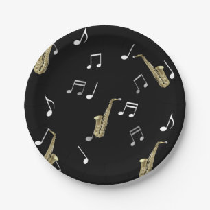 Jazzy Saxophon & Musical Notes Pappteller
