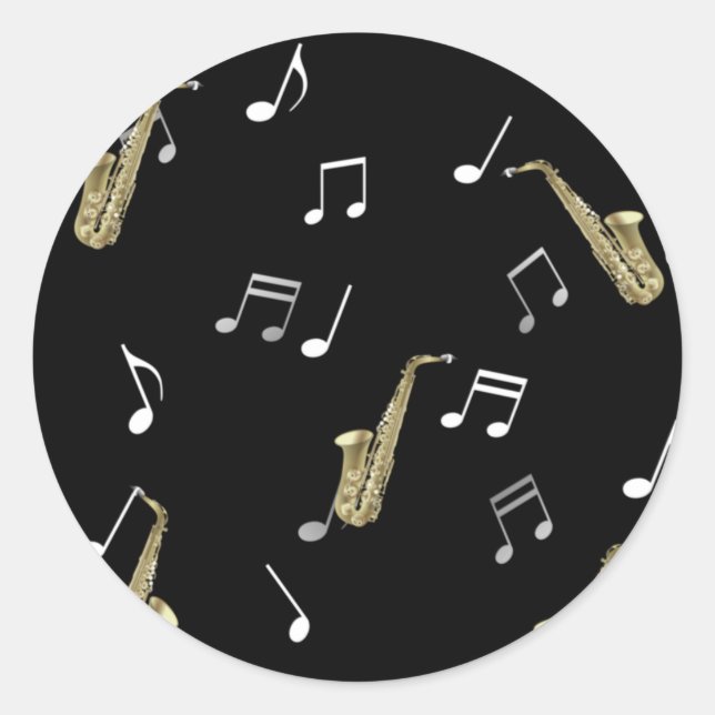 Jazzy Saxophon & Musical Notes Runder Aufkleber (Vorderseite)