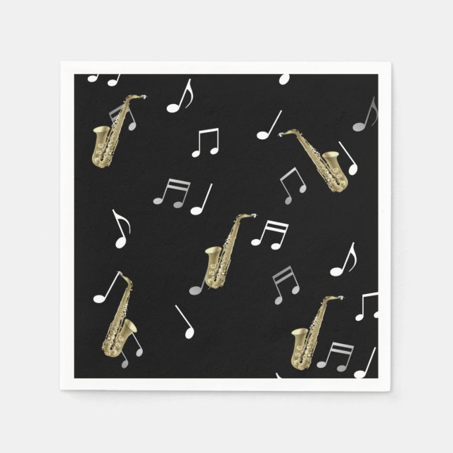 Jazzy Saxophon & Musical Notes Serviette (Vorderseite)