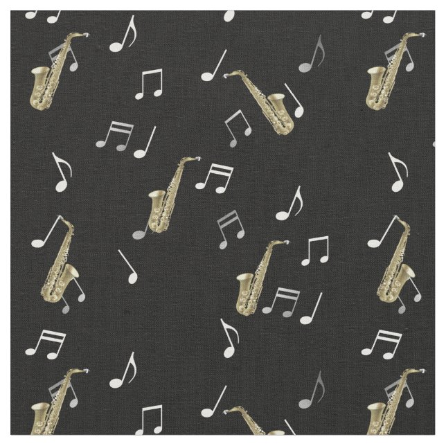 Jazzy Saxophon & Musical Notes  Stoff (Nahaufnahme)