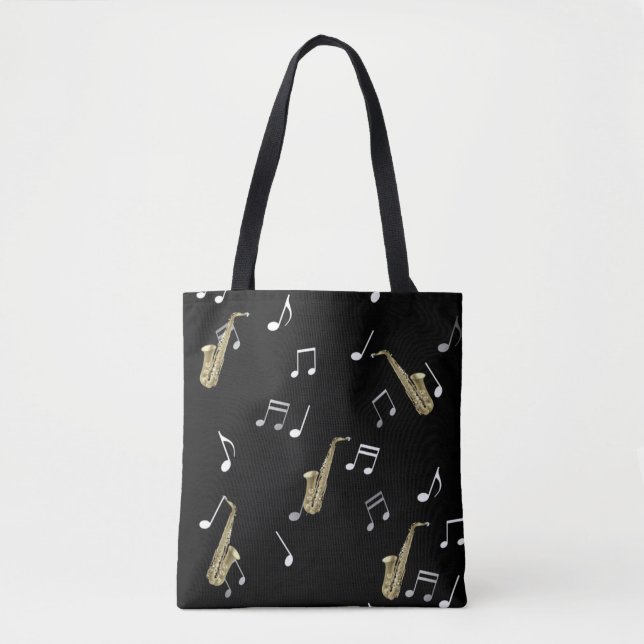 Jazzy Saxophon & Musical Notes Tasche (Vorderseite)