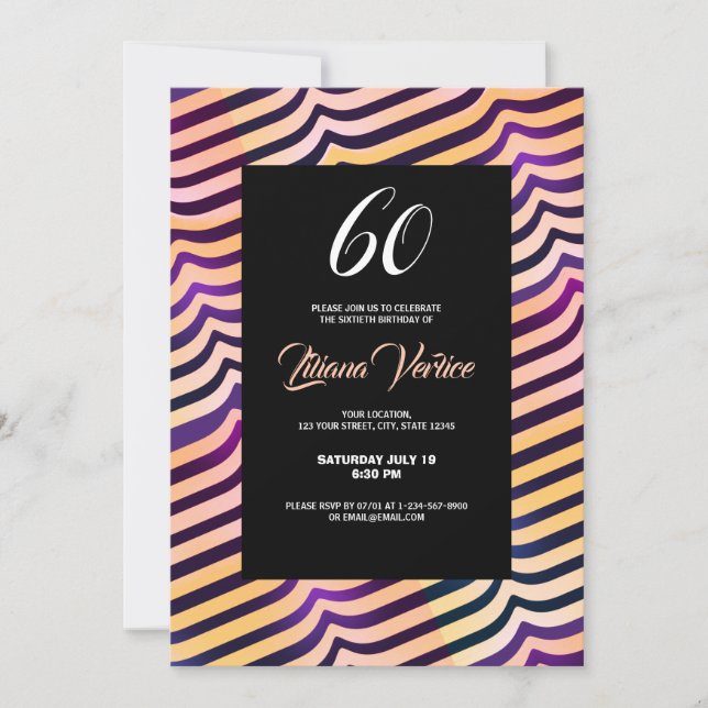 Jazzy Shine Peach Lila Diagonal Stripes Einladung (Vorderseite)