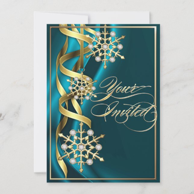 Jazzy Snowflake Aquamarine Ferienkarte Einladung (Vorderseite)