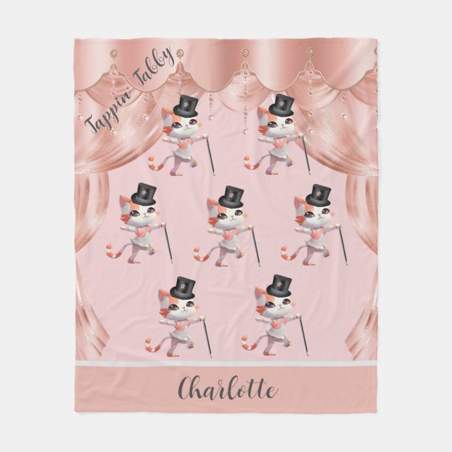Jazzy Steche Tabby Cat Hat Cane Monogram Fleecedecke (Vorderseite)