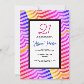 Jazzy Trippy Psychedelic Tropical Stripey Pattern Einladung