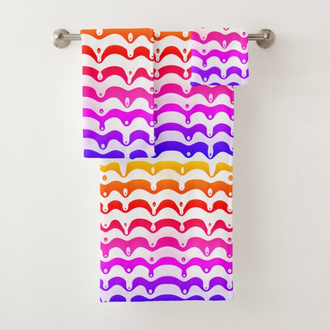 Jazzy Tropical Psychedelic Dripping Stripes Badhandtuch Set (Insitu)