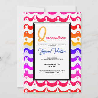 Jazzy Tropical Psychedelic Wavy Stripes Einladung