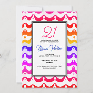 Jazzy Tropical Psychedelic Wavy Stripes Einladung