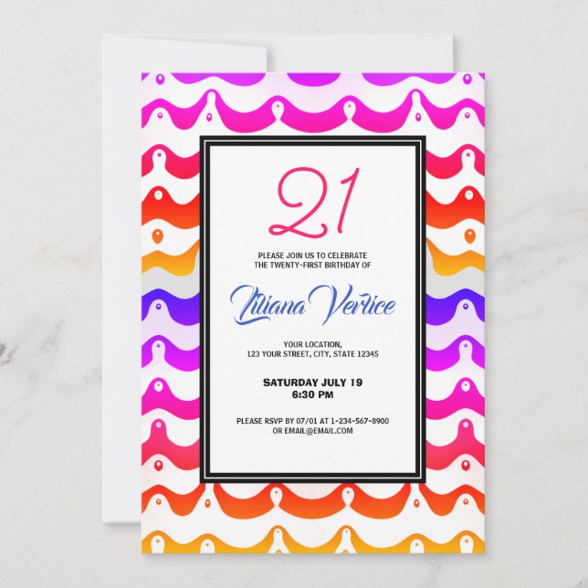 Jazzy Tropical Psychedelic Wavy Stripes Einladung (Vorderseite)