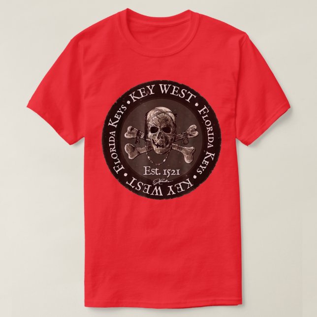 JCombs Key West, FL, Pirate Skull & Crossbones T-Shirt (Design vorne)