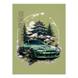 JDM car with Japanese landscape on background Poster