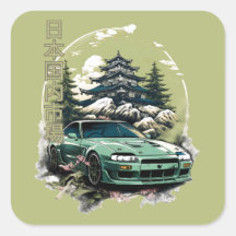 JDM car with Japanese landscape on background