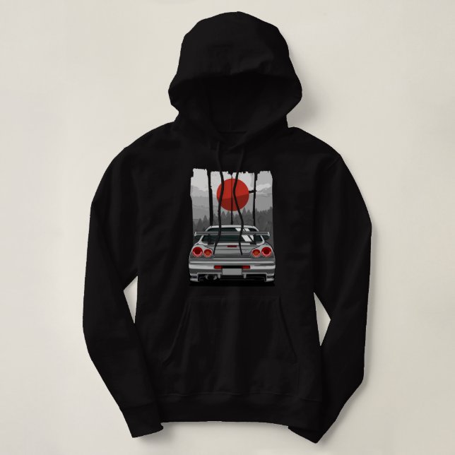 JDM Skyline R34 Auto Tuning Japan Rising Sun Drift Hoodie (Design vorne)