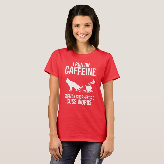 Je cours sur Caffein, T-shirt de dames de bergers (Devant entier)